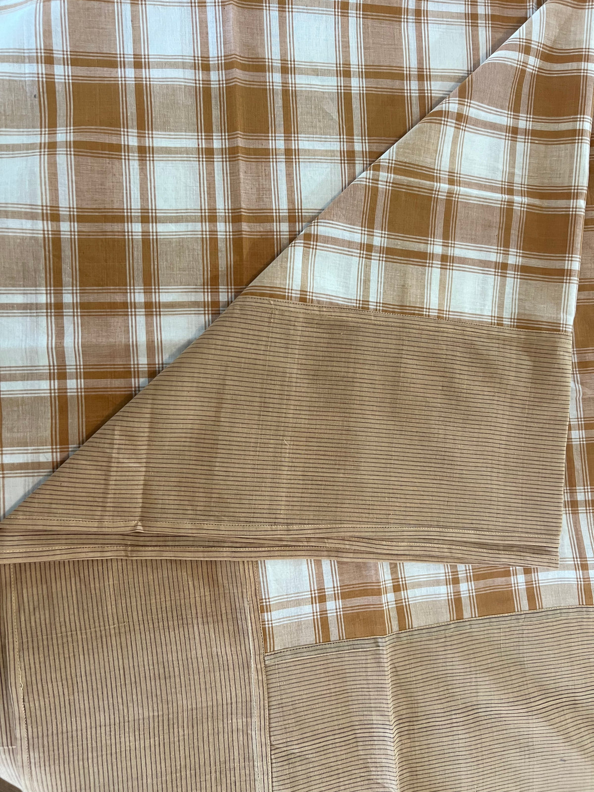 Coffee Checks, handloom cotton single bedsheet (no pillow covers)-2