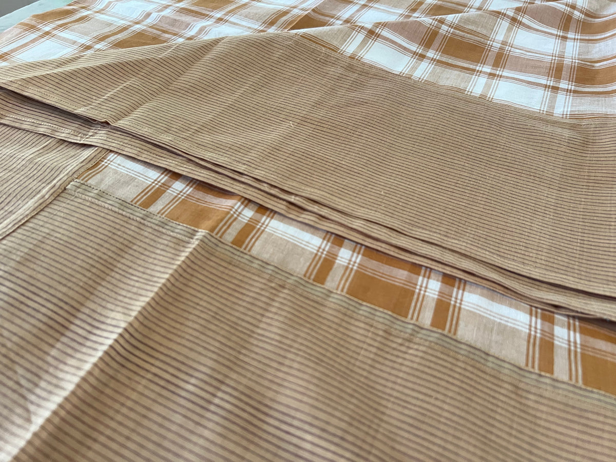 Coffee Checks, handloom cotton single bedsheet (no pillow covers)-10