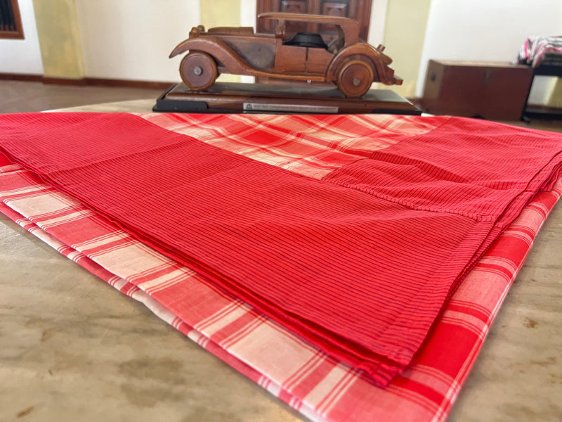 Orange Checks, handloom cotton single bedsheet (no pillow covers)-8
