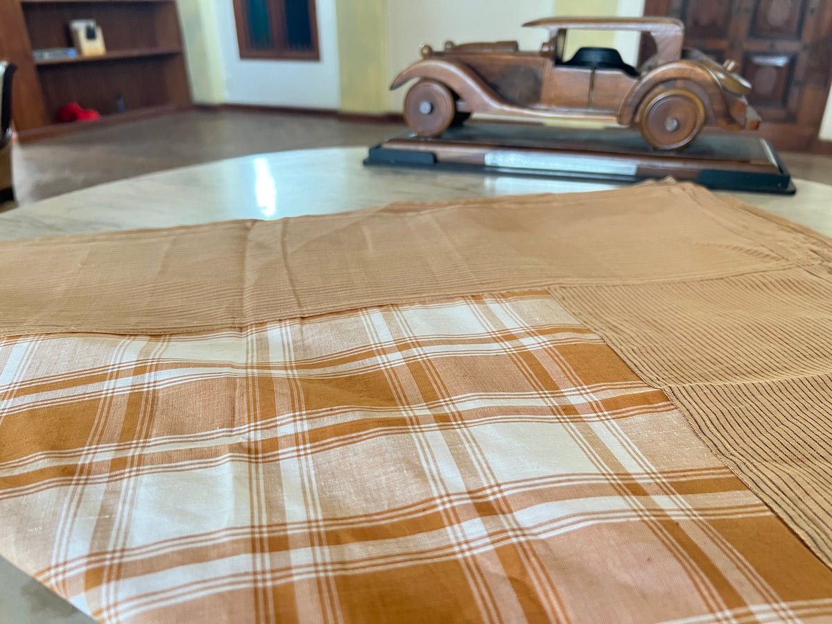Coffee Checks, handloom cotton single bedsheet (no pillow covers)-12