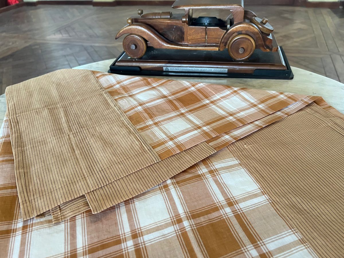 Coffee Checks, handloom cotton single bedsheet (no pillow covers)-4