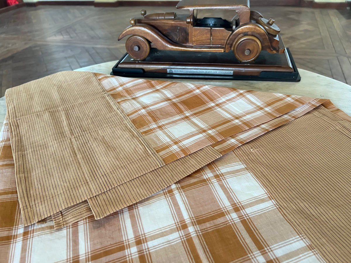 Coffee Checks, handloom cotton single bedsheet (no pillow covers)-5