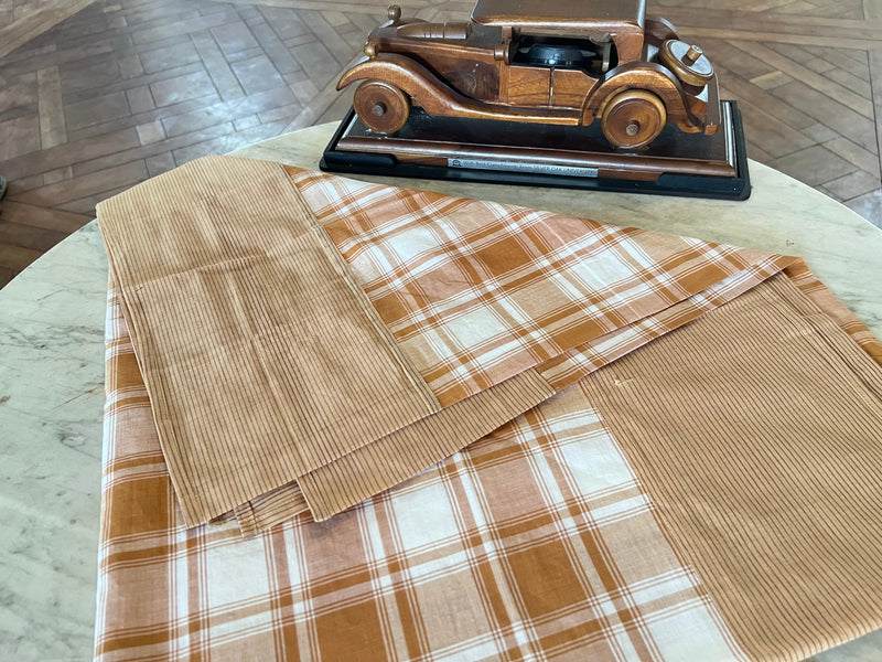 Coffee Checks, handloom cotton single bedsheet (no pillow covers)-6