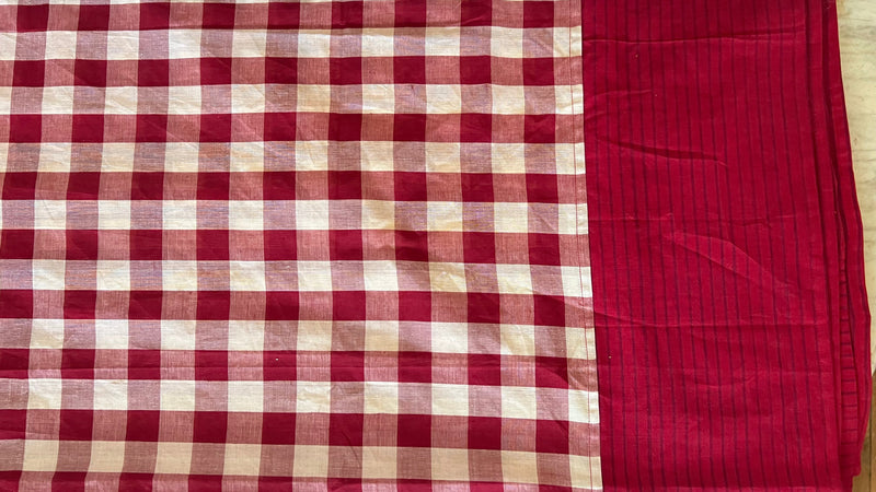 Burgundy Checks, handloom cotton single bedsheet (no pillow covers)-16