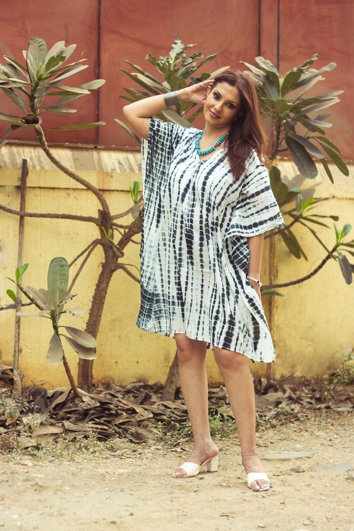 Tie-Dyed Cotton Mul Kaftan Tunic/ Dress · Zebra-10