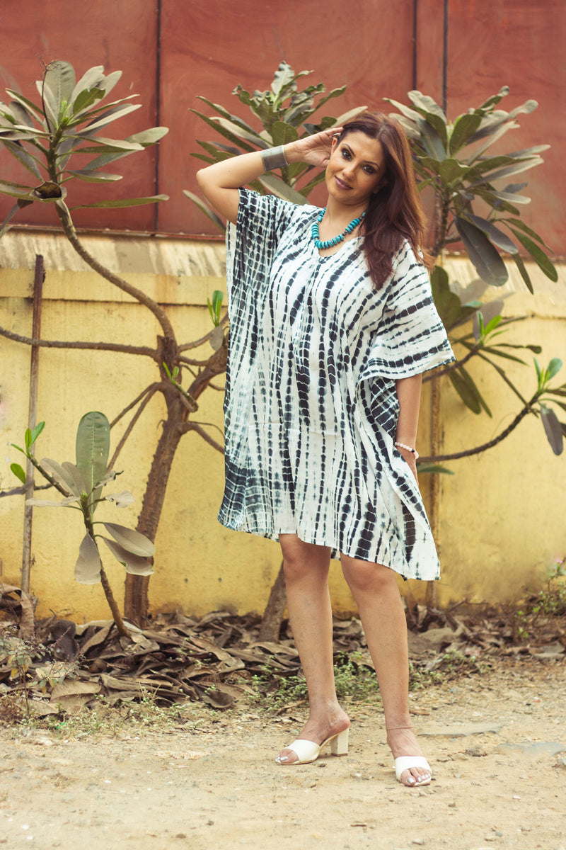 Tie-Dyed Cotton Mul Kaftan Tunic/ Dress · Zebra-10