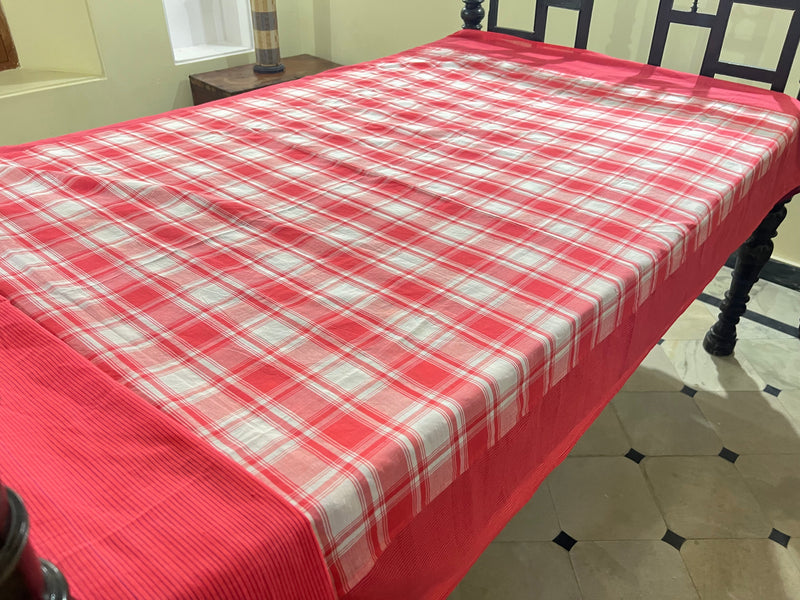 Orange Checks, handloom cotton single bedsheet (no pillow covers)-9