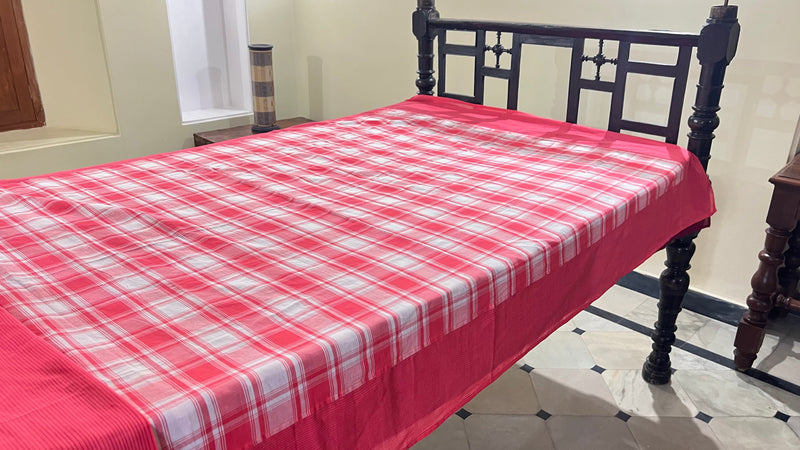 Orange Checks, handloom cotton single bedsheet (no pillow covers)-10