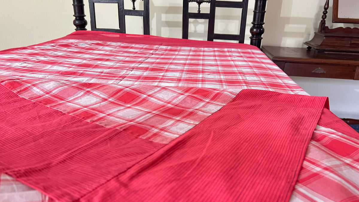 Orange Checks, handloom cotton single bedsheet (no pillow covers)-11