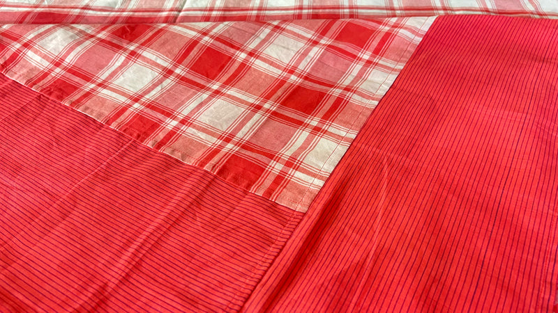 Orange Checks, handloom cotton single bedsheet (no pillow covers)-12
