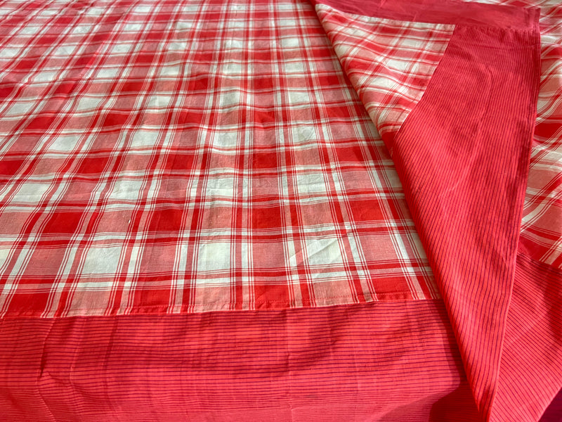 Orange Checks, handloom cotton single bedsheet (no pillow covers)-13