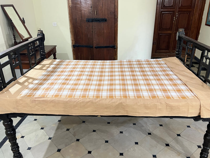 Coffee Checks, handloom cotton single bedsheet (no pillow covers)-13