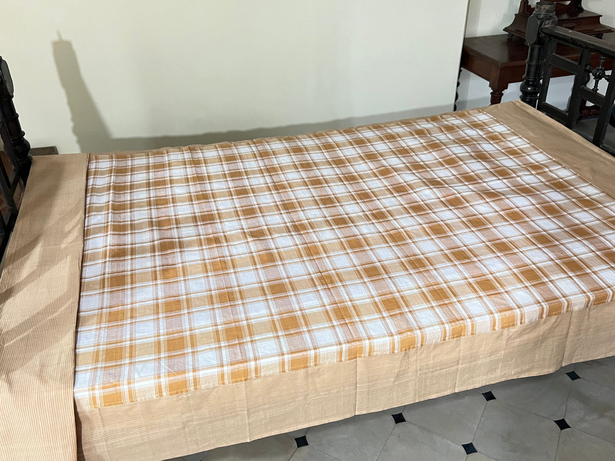 Coffee Checks, handloom cotton single bedsheet (no pillow covers)-14