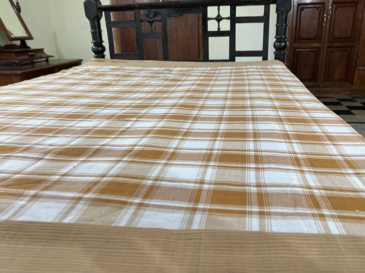 Coffee Checks, handloom cotton single bedsheet (no pillow covers)-7