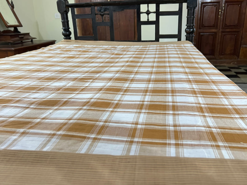 Coffee Checks, handloom cotton single bedsheet (no pillow covers)-7