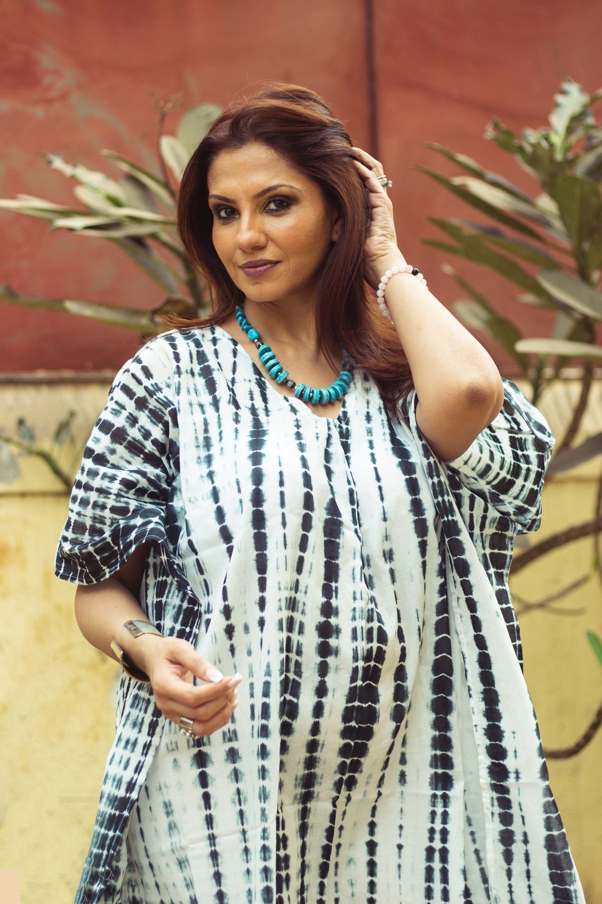 Tie-Dyed Cotton Mul Kaftan Tunic/ Dress · Zebra-11