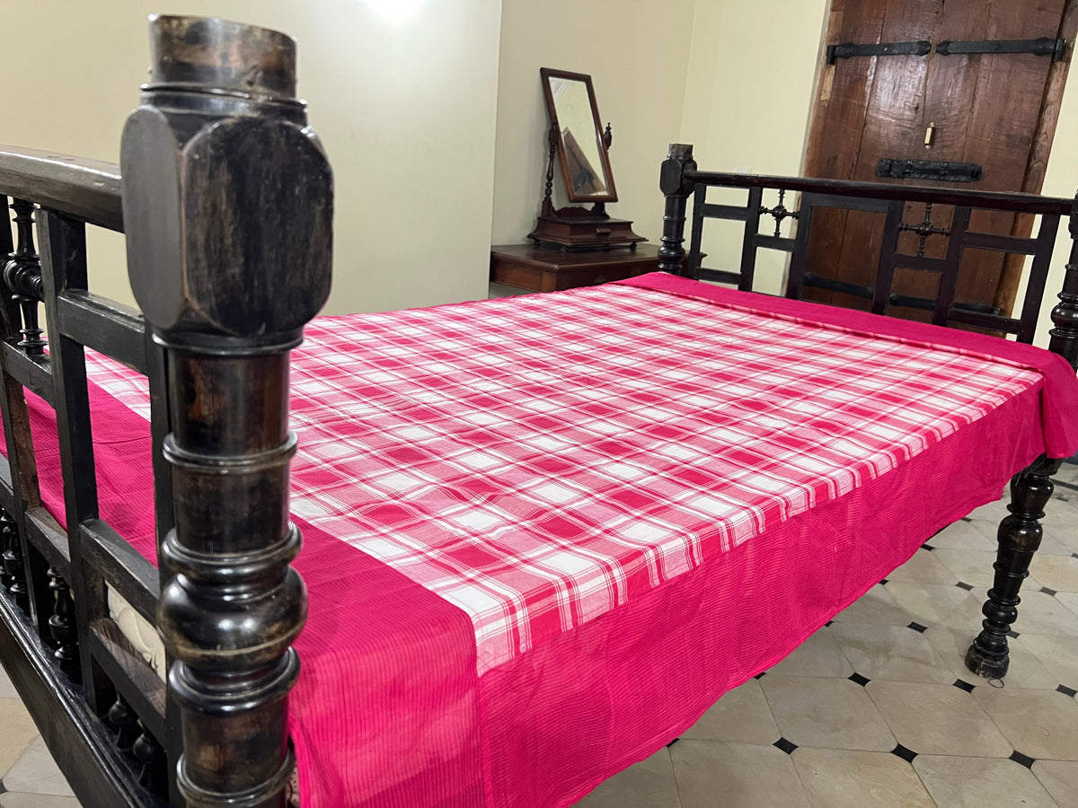 Maroon Double Checks, handloom cotton single bedsheet (no pillow covers)-1