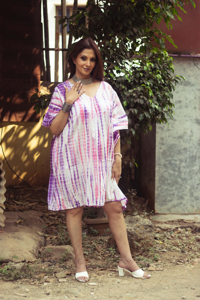 Tie-dyed Cotton Mul Kaftan tunic/dress · Bubble Gum-6