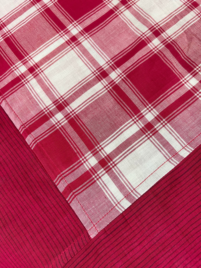 Maroon Double Checks, handloom cotton single bedsheet (no pillow covers)-2
