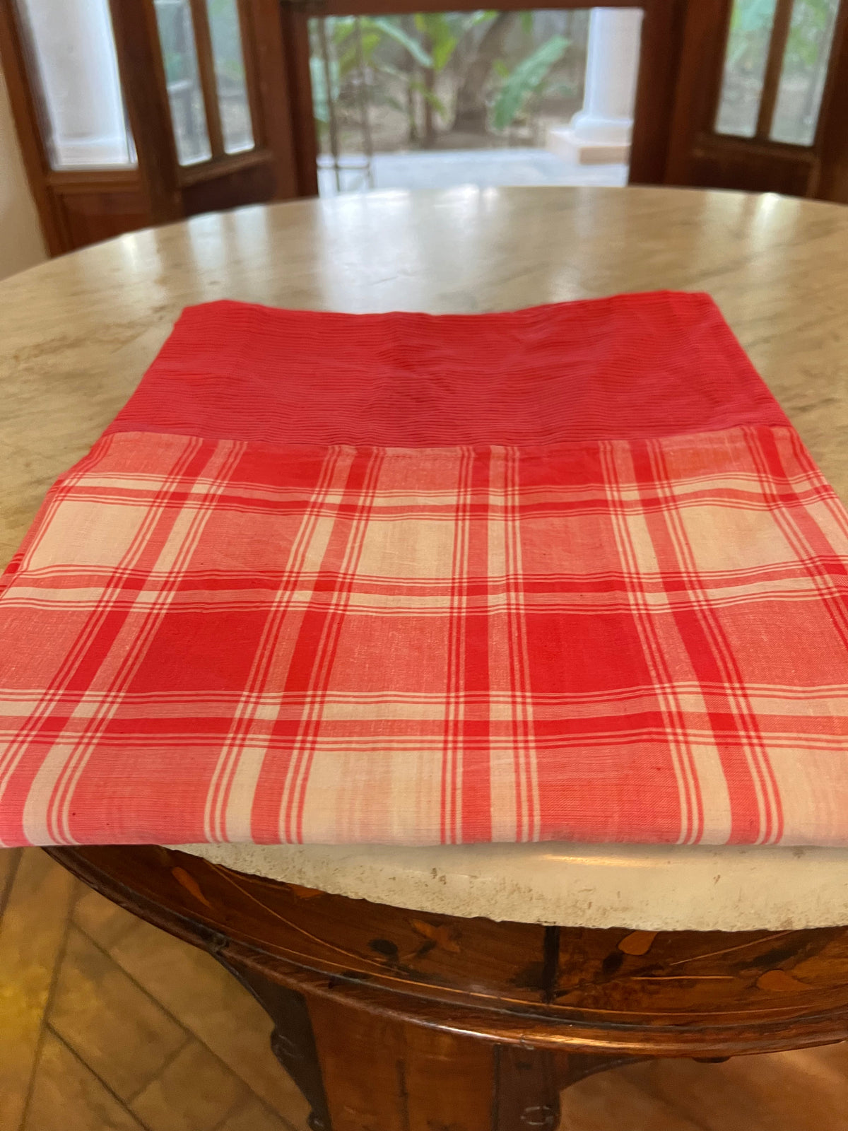 Orange Checks, handloom cotton single bedsheet (no pillow covers)-14