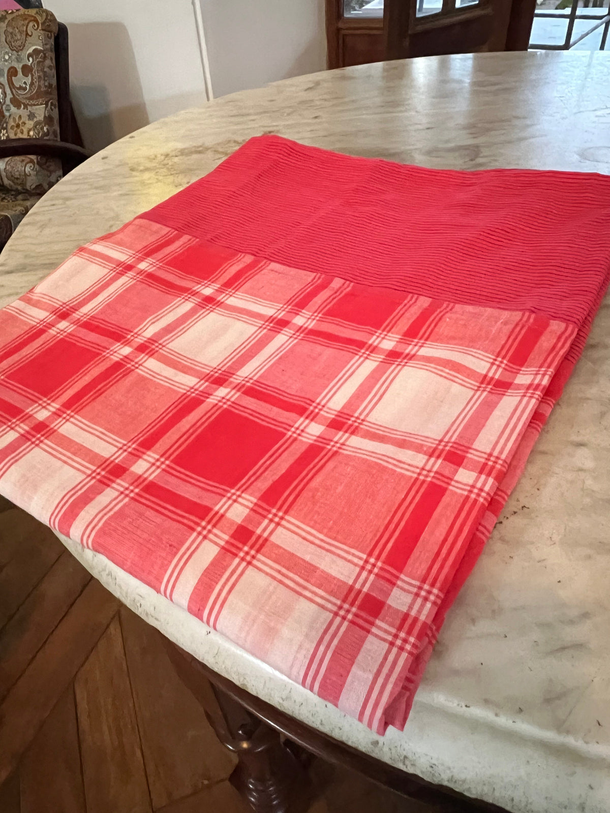 Orange Checks, handloom cotton single bedsheet (no pillow covers)-16