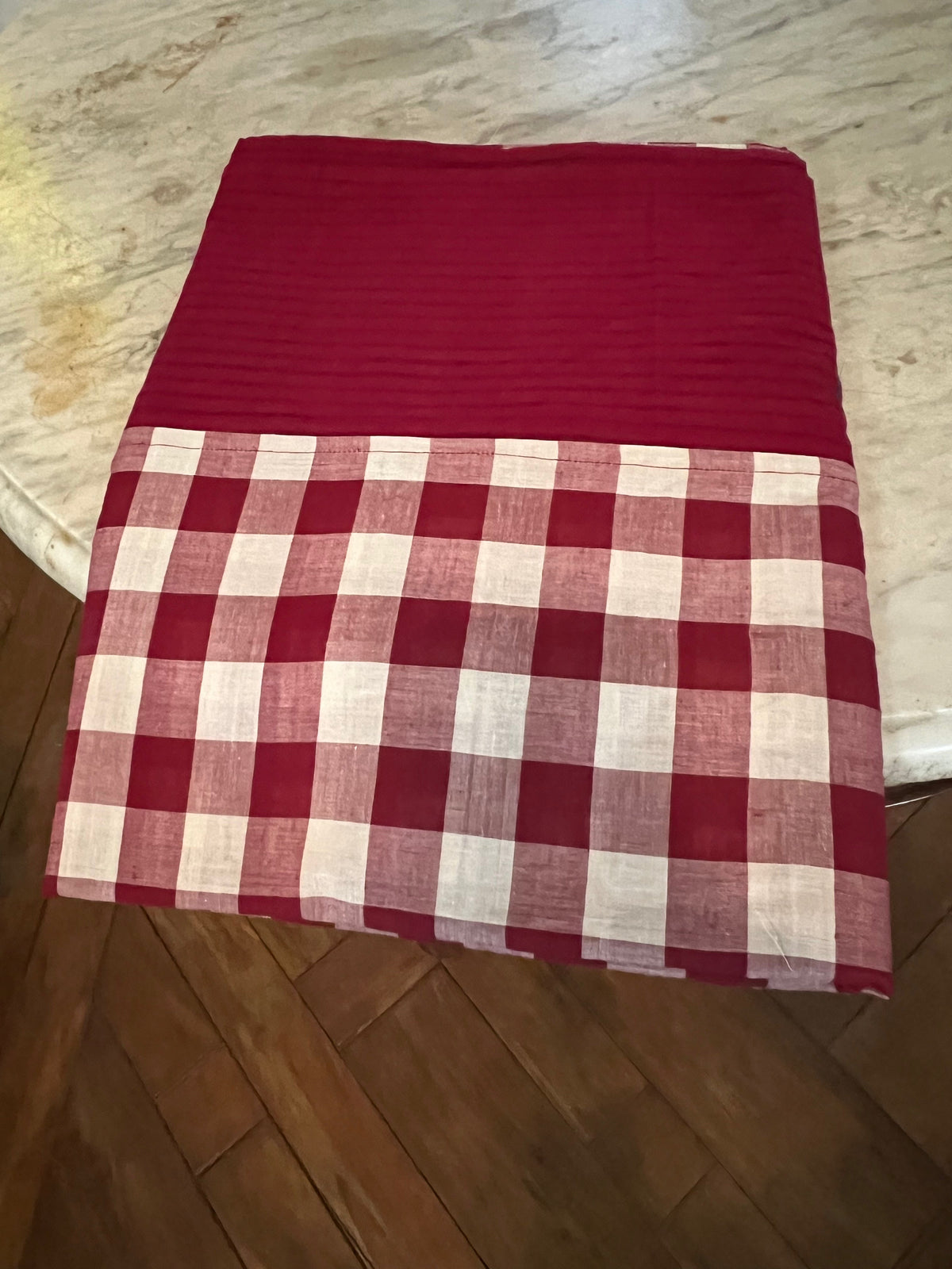 Burgundy Checks, handloom cotton single bedsheet (no pillow covers)-17