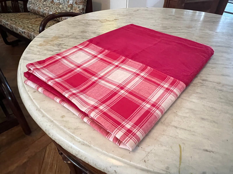 Maroon Double Checks, handloom cotton single bedsheet (no pillow covers)-6