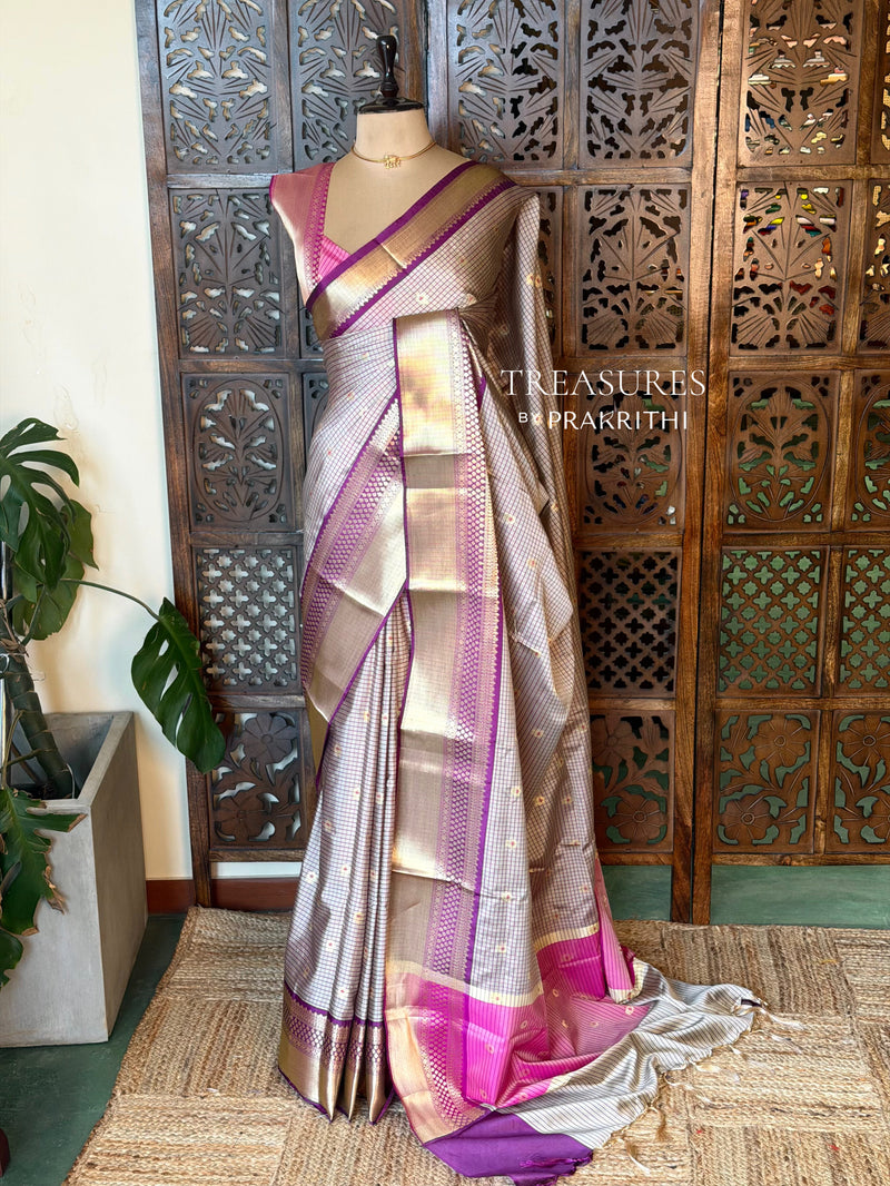 Nude Shade Semi banarasi silk  saree -PFAZ4