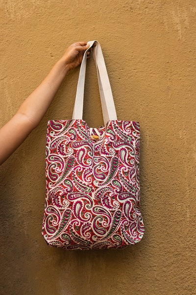 Cotton Shopping Tote Bag · Paisley Delight Pink-1