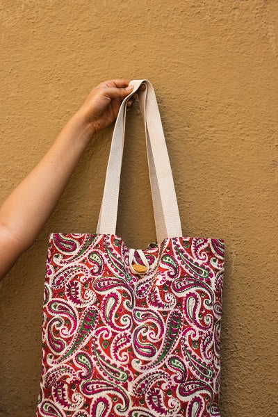 Cotton Shopping Tote Bag · Paisley Delight Pink-6