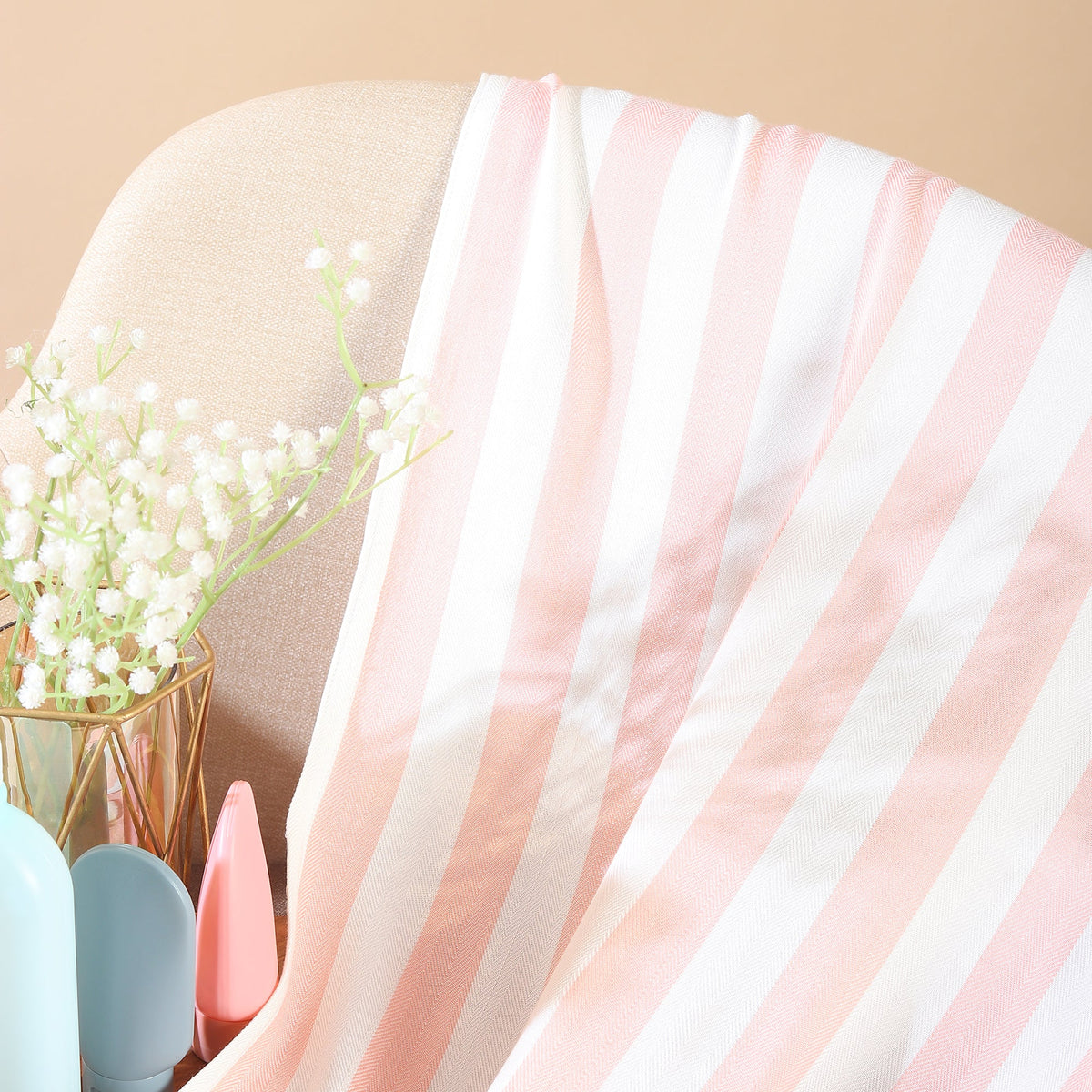 Naturefab Organic Bamboo Luxury Bath Towel Pink Stripes-3
