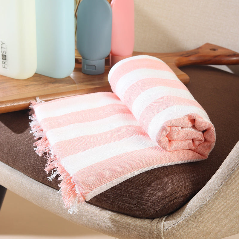 Naturefab Organic Bamboo Luxury Bath Towel Pink Stripes-1
