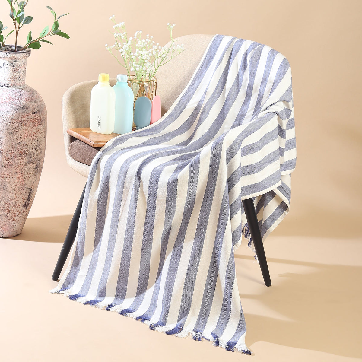 Naturefab Organic Bamboo Luxury Bath Towel Blue Stripes-2