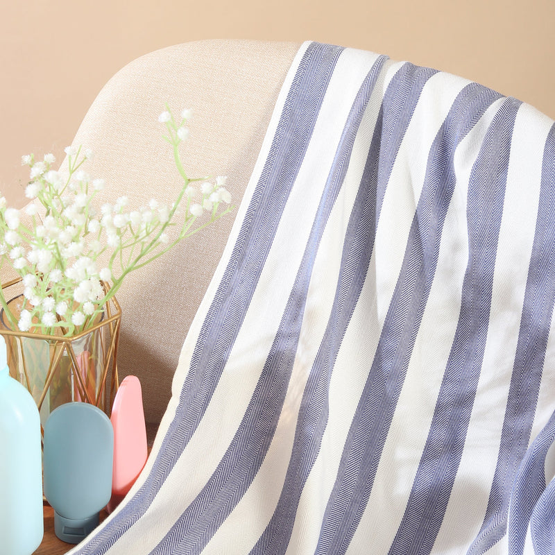 Naturefab Organic Bamboo Luxury Bath Towel Blue Stripes-3