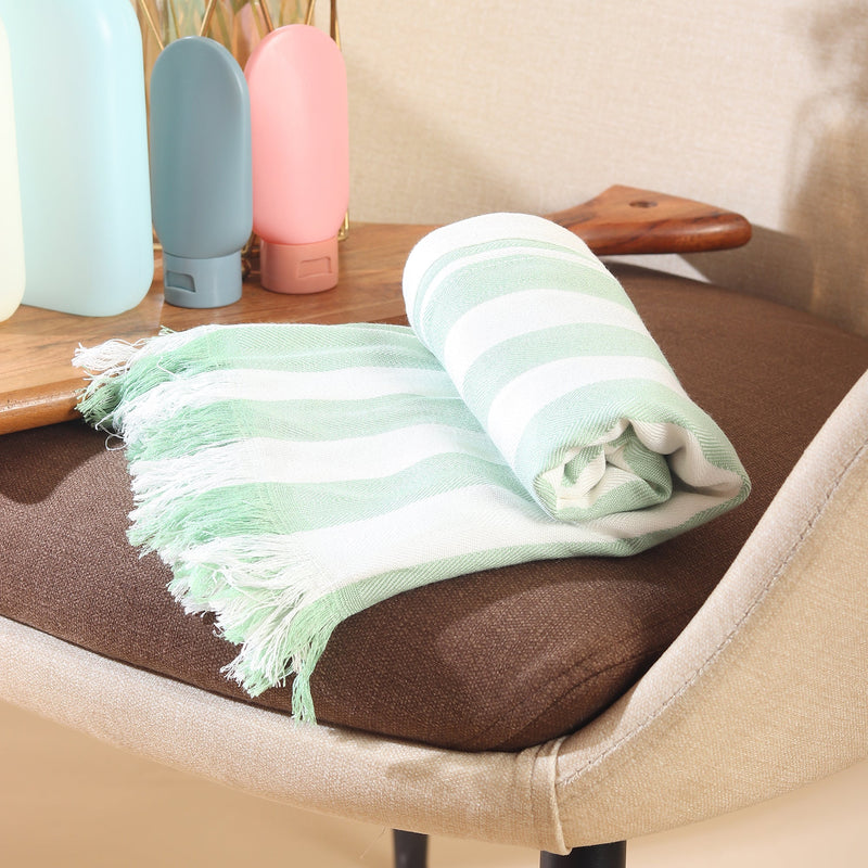 Naturefab Organic Bamboo Luxury Bath Towel Green Stripes-1