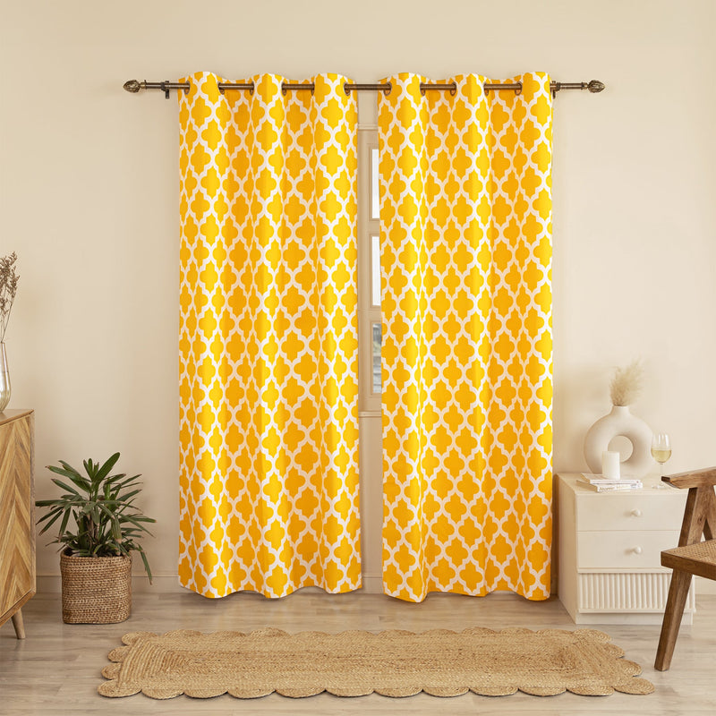 Imprimer Quatrefoil – Printed Semi Blackout Curtain (Yellow)-1