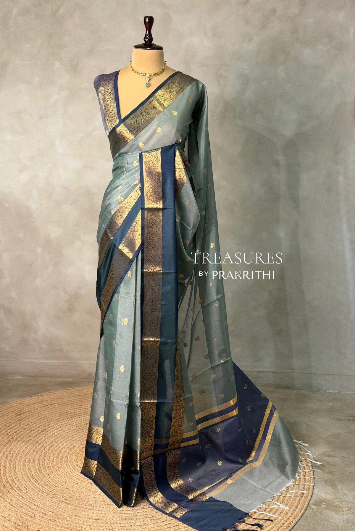 Greyish blue Banarasi silk saree -LZ10