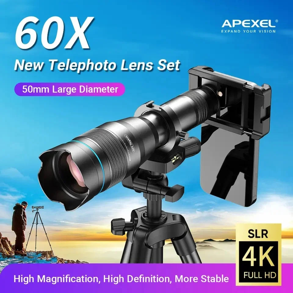 [NEW] Apexel 4K 60X Hyper Zoom Mobile lens with Universal Mobile Holder Best Lenses engnew36 engnew60 Zoom - APEXEL INDIA - Mobile Lens - Mobile Camera Lens - Cellphone Accessories - Phone Lens - Smartphone Lens