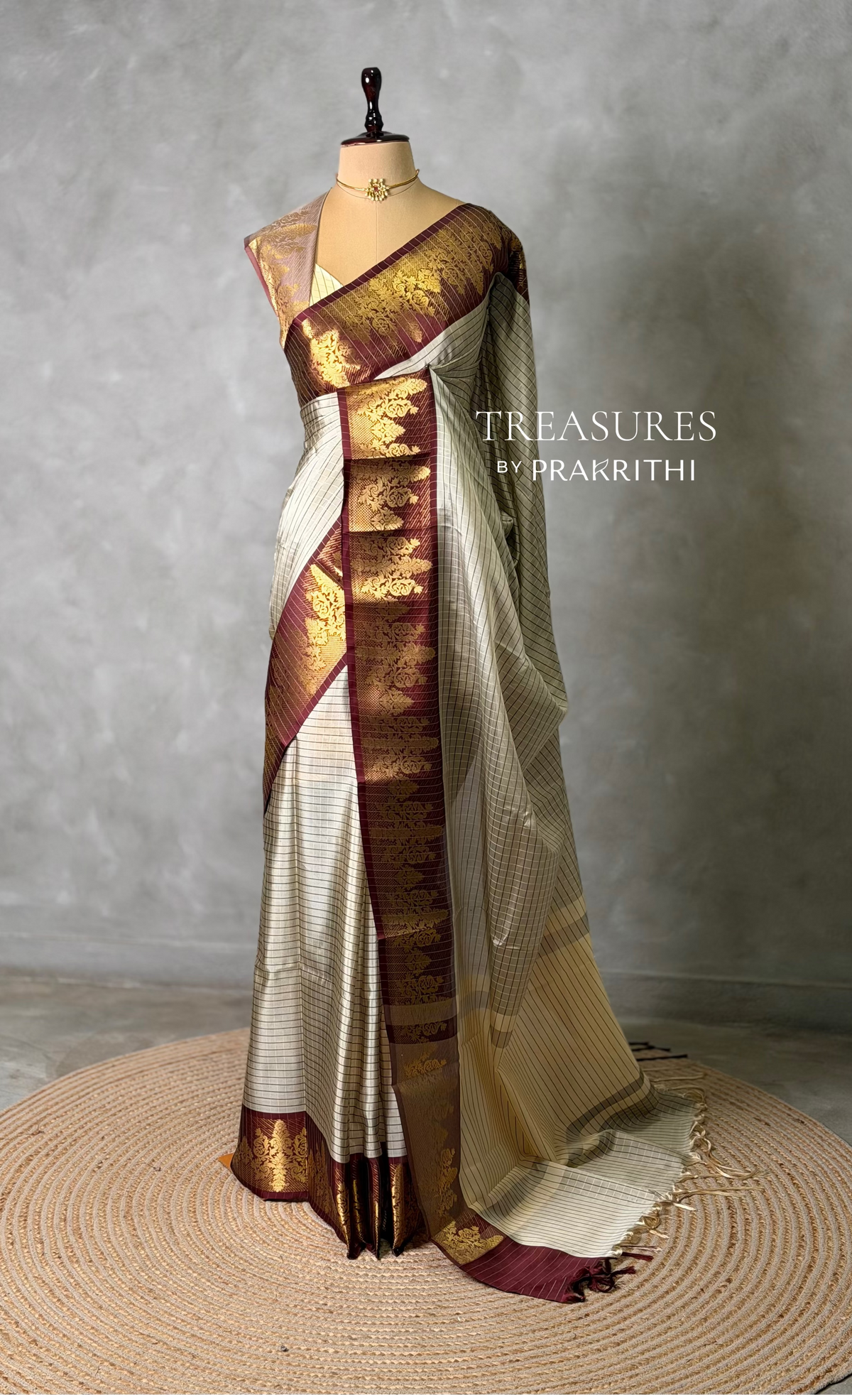 Beige and maroon banarasi silk  saree -LZ9