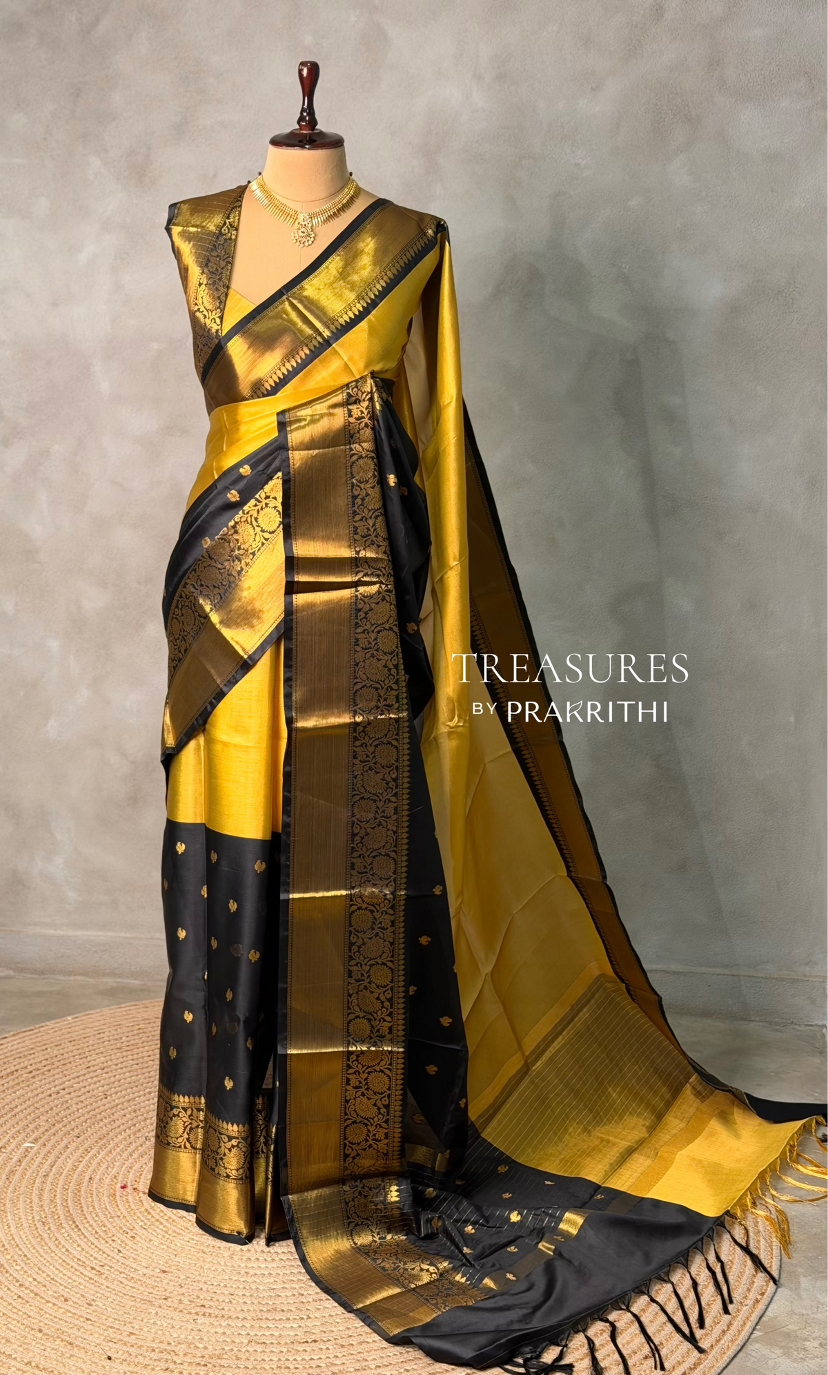 Gold and Black Banarasi silk saree - PIH63B