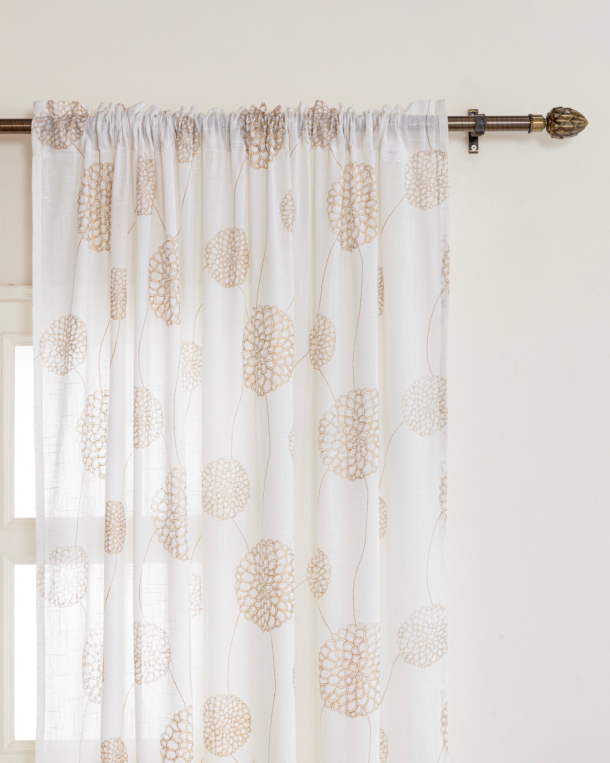 Imprimer Gold Dandelions - Rod Pocket Printed Sheer Curtain-2