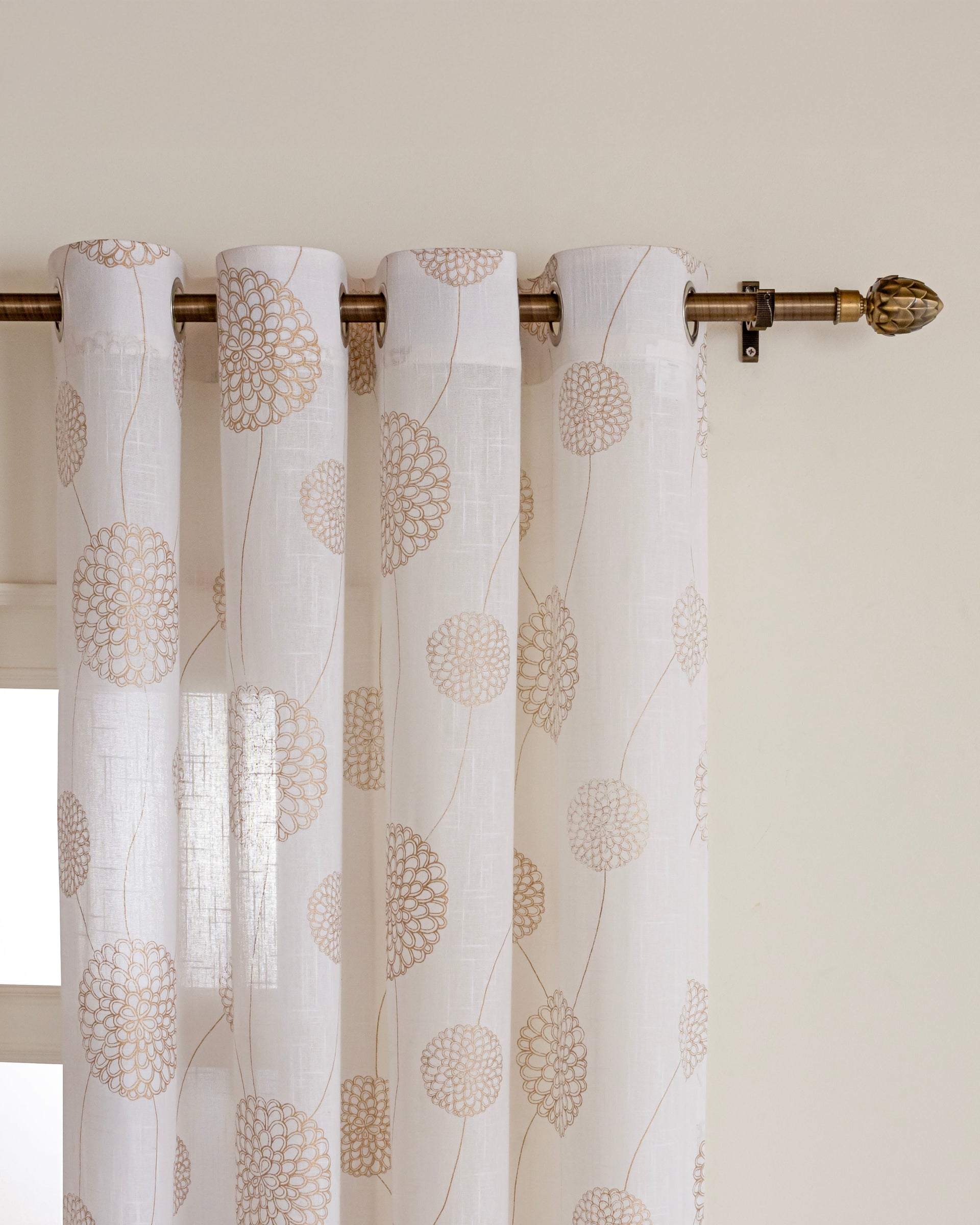 Imprimer Gold Dandelions - Eyelet Printed Sheer Curtain