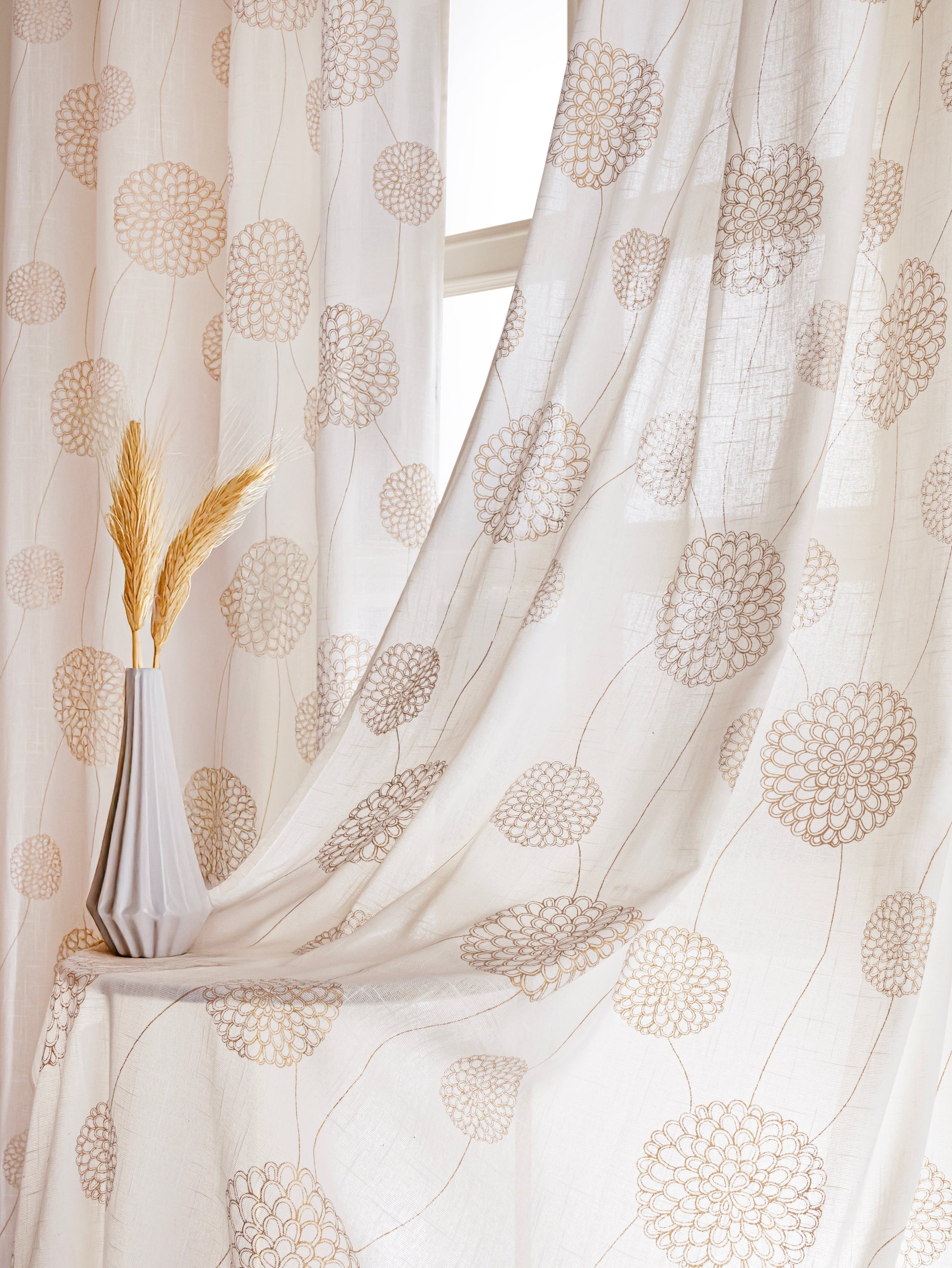 Imprimer Gold Dandelions - Rod Pocket Printed Sheer Curtain-5