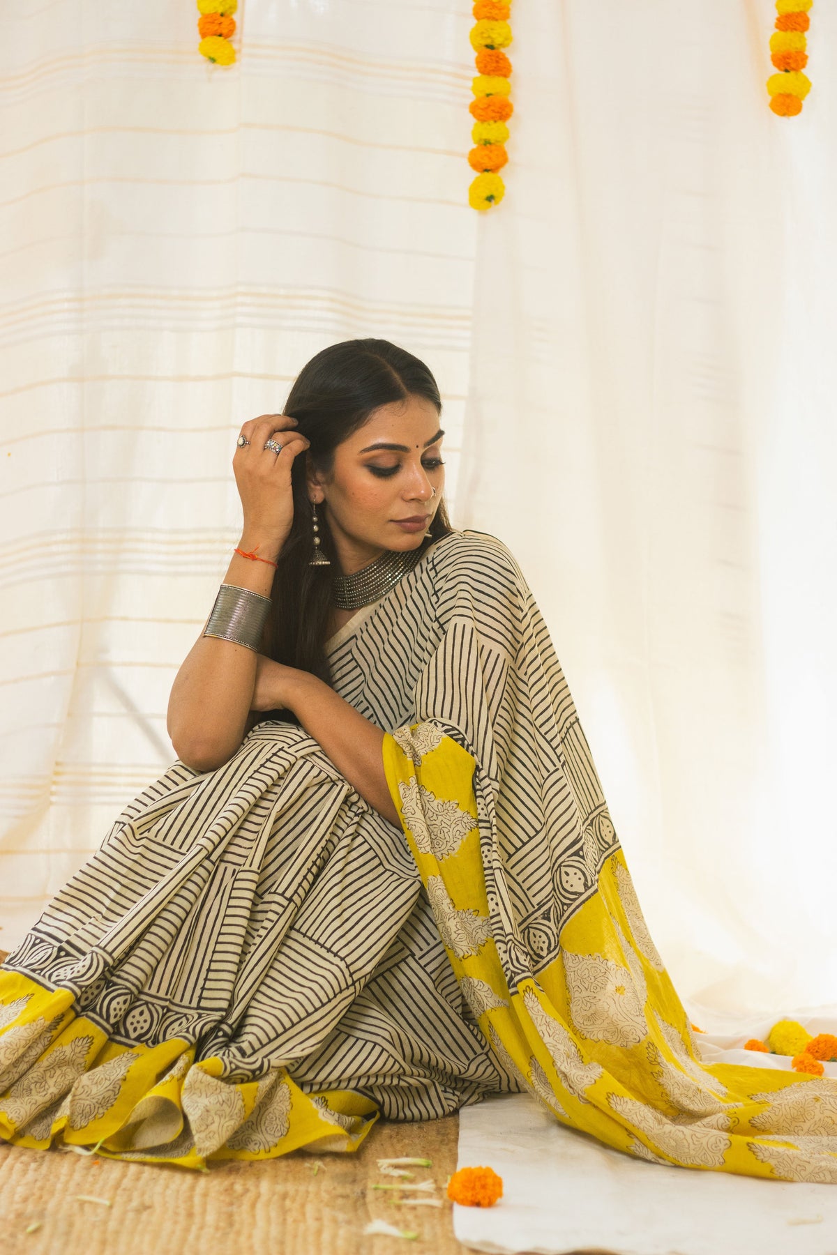 Cotton Mul Bagru Saree Sunny Stripes-8