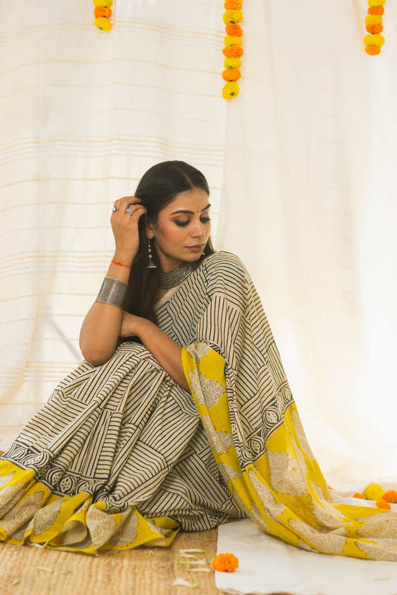 Cotton Mul Bagru Saree Sunny Stripes-8