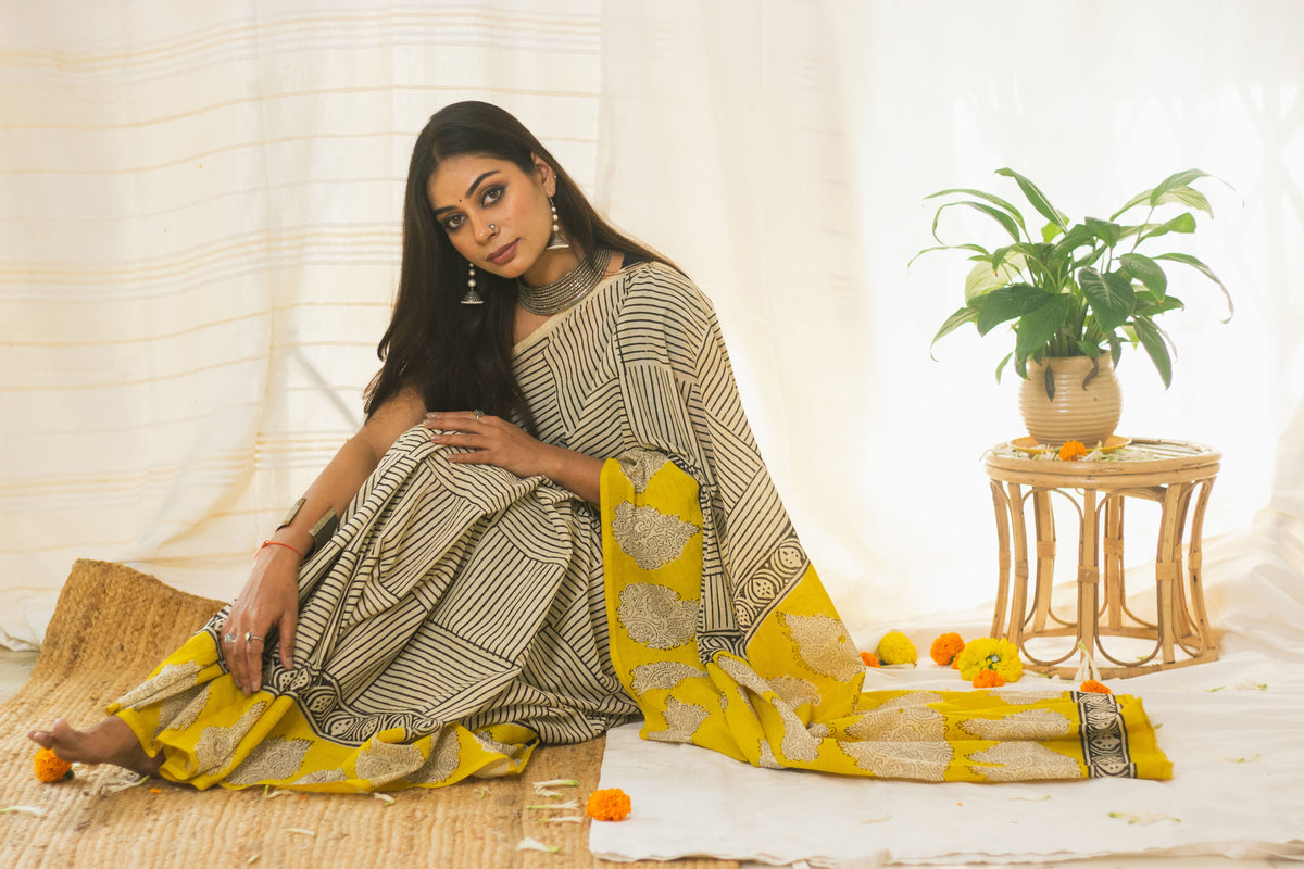 Cotton Mul Bagru Saree Sunny Stripes-7