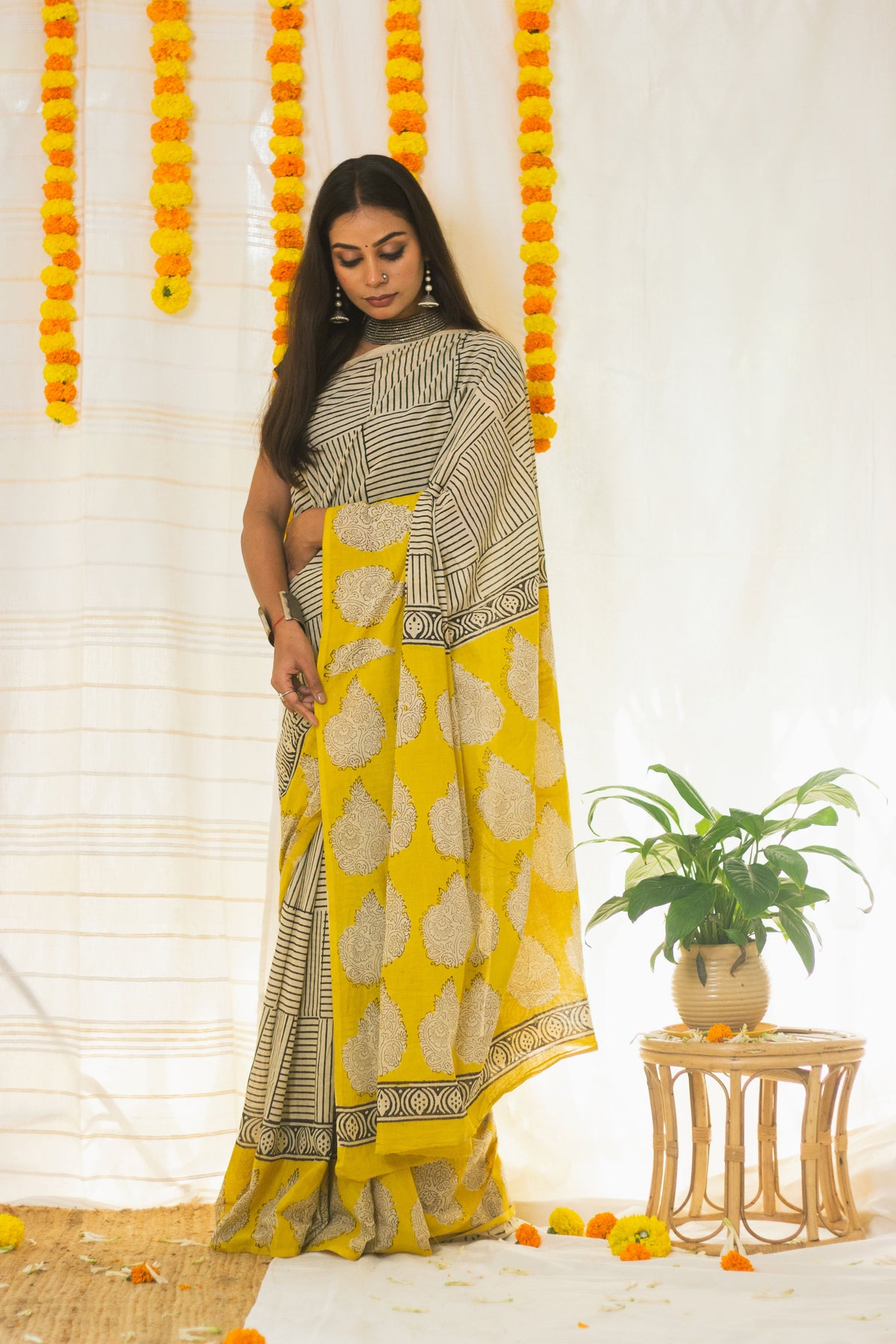 Cotton Mul Bagru Saree Sunny Stripes-1