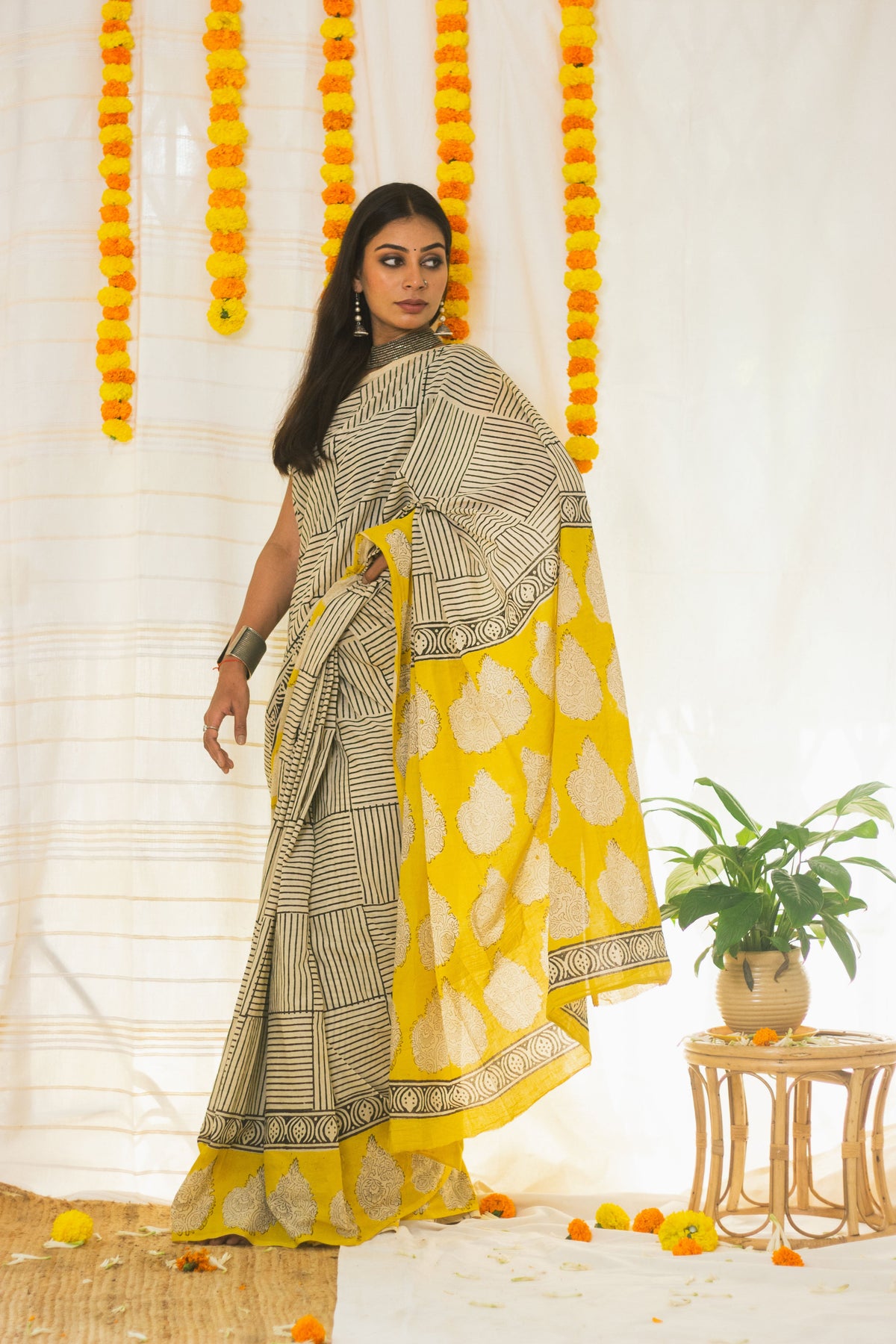 Cotton Mul Bagru Saree Sunny Stripes-2