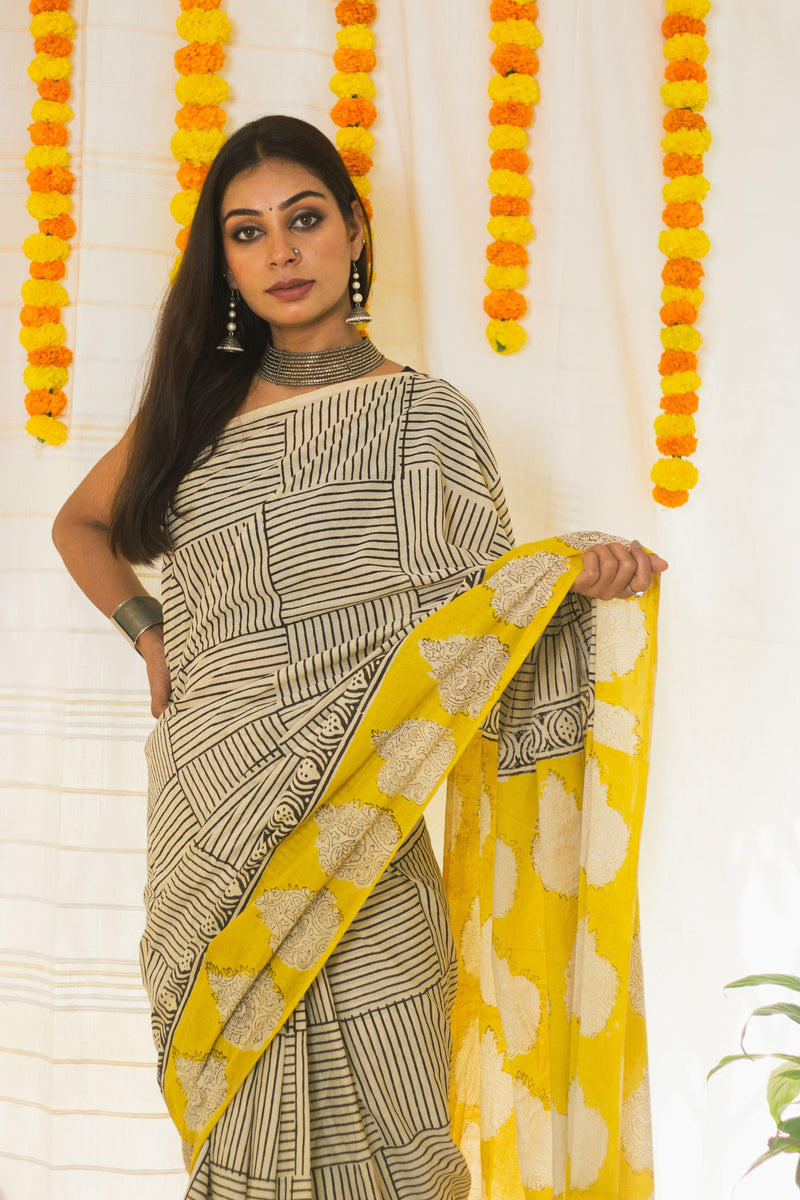 Cotton Mul Bagru Saree Sunny Stripes-6