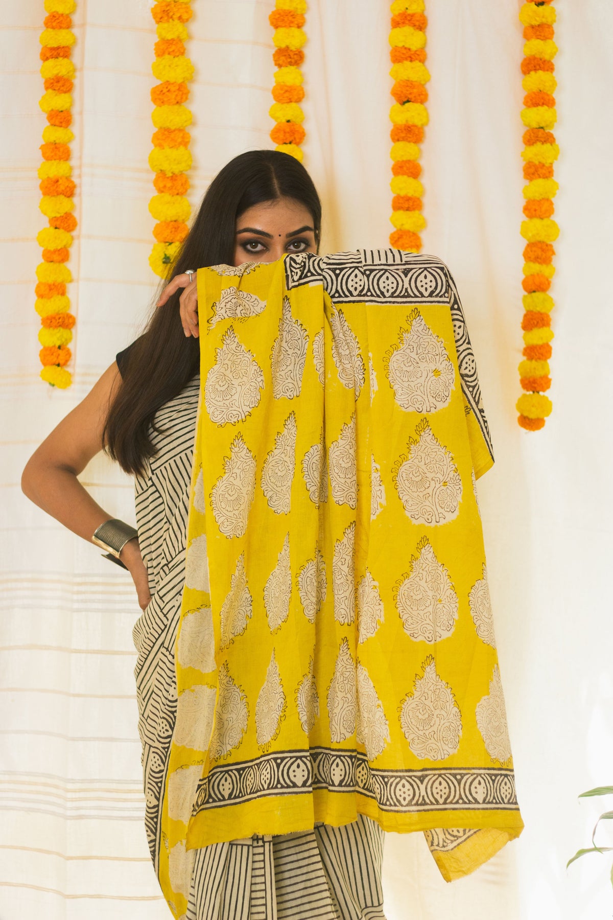 Cotton Mul Bagru Saree Sunny Stripes-5